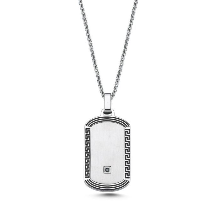 Meander Çerçeveli Künye Çelik Erkek Kolye - 1