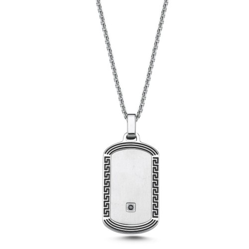 Meander Framed Tag Steel Men's Necklace - CNG Jewels