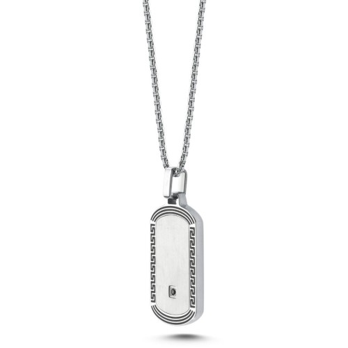 Meander Framed Tag Steel Men's Necklace - CNG Jewels (1)