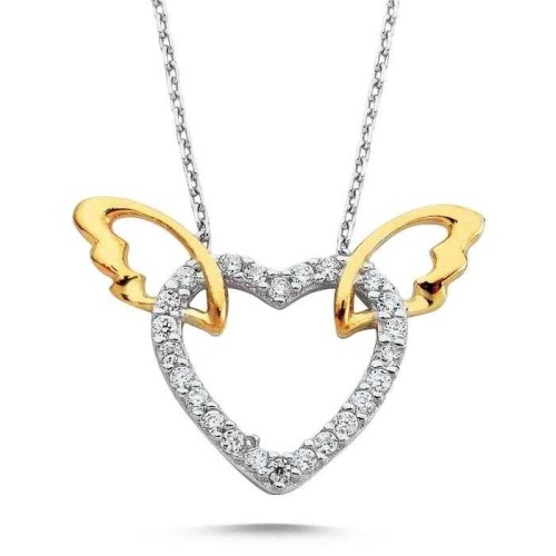CNG Jewels - Melek Kanatlı Kalp Bayan Gümüş Kolye