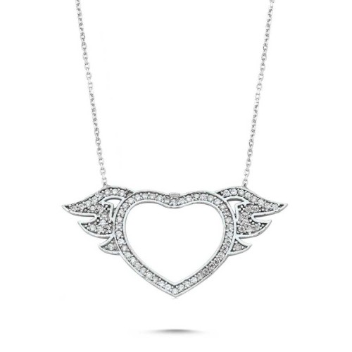 Angel Winged Heart Silver Women's Necklace - CNG Jewels