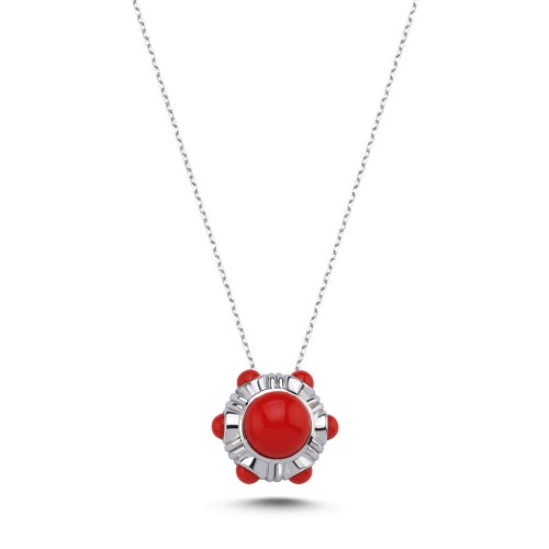 CNG Jewels - Mercan Kırmızı Vintage Gümüş Kadın Kolye