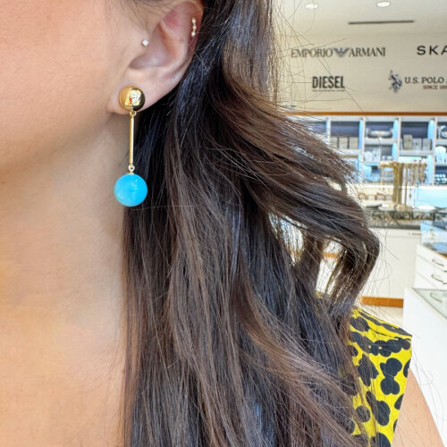 Mina Turkuaz Top Kadın Gümüş Küpe - CNG Jewels (1)