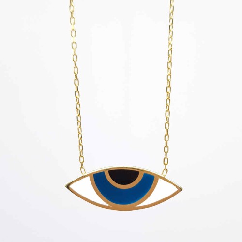 Enameled Eye Shaped Gold Women's Silver Necklace - CNG Jewels