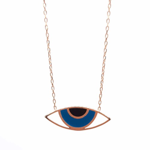 Enameled Eye-Shaped Rose Women's Silver Necklace - CNG Jewels