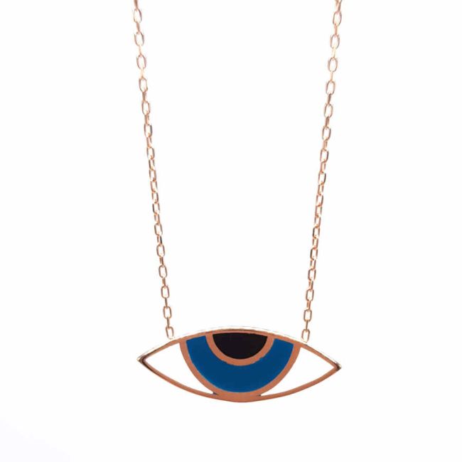 Enameled Eye-Shaped Rose Women's Silver Necklace - 1