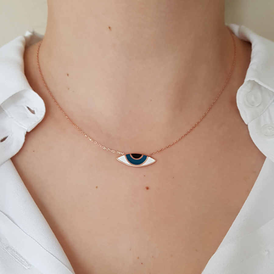 Mineli Göz Şeklinde Rose Kadın Gümüş Kolye - CNG Jewels (1)