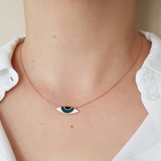 Mineli Göz Şeklinde Rose Kadın Gümüş Kolye - 3