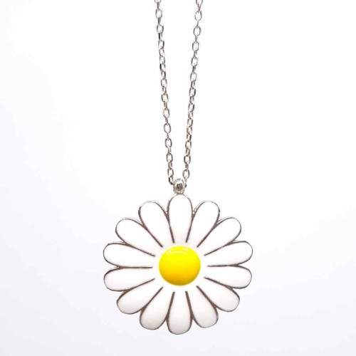 Enameled Daisy Silver Women's Necklace - 1