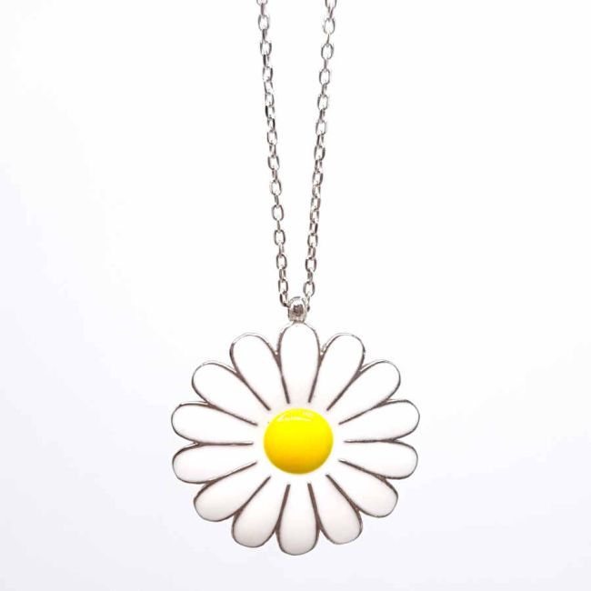 Enameled Daisy Silver Women's Necklace - 1