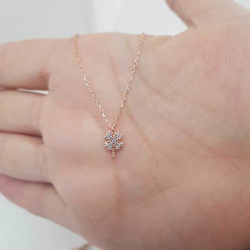 CNG Jewels - Mini Dört Yaprak Yonca Rose Gümüş Bayan Kolye