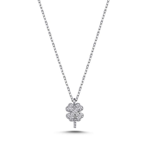 CNG Jewels - Mini Dört Yaprak Yonca Taşlı Gümüş Bayan Kolye