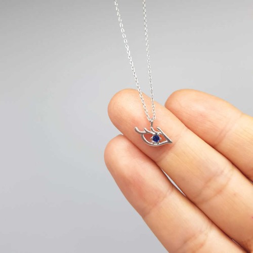 Mini Kirpikli Göz Gümüş Bayan Kolye - Thumbnail