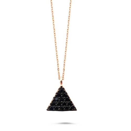 Mini Siyah Taşlı Üçgen Gümüş Kadın Kolye - CNG Jewels