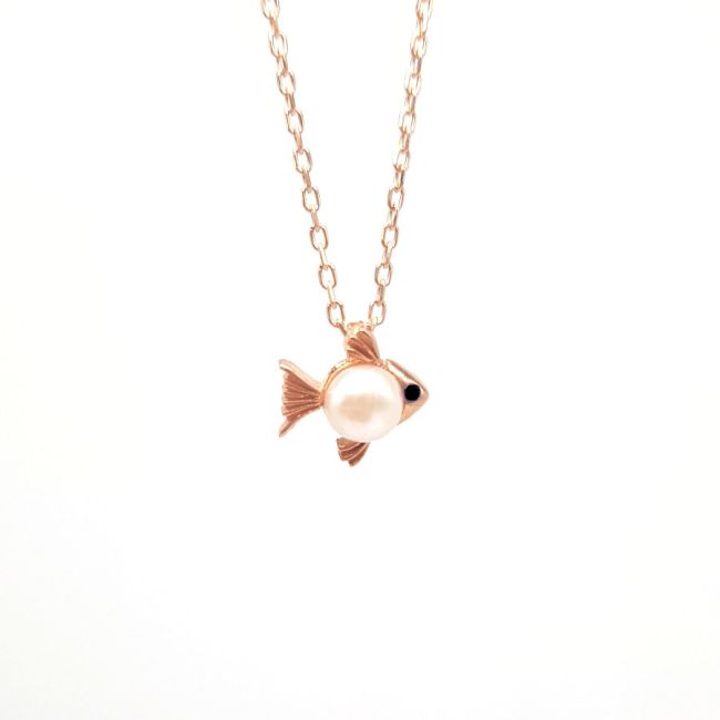 Minik İncili Balık Gümüş Kadın Kolye - 1