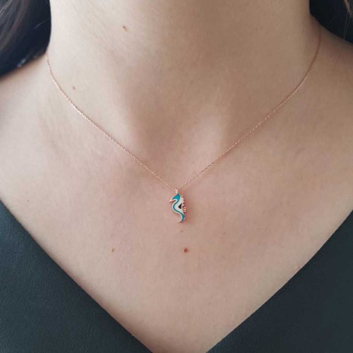CNG Jewels - Minik Mavi Renkli Deniz Atı Gümüş Bayan Kolye