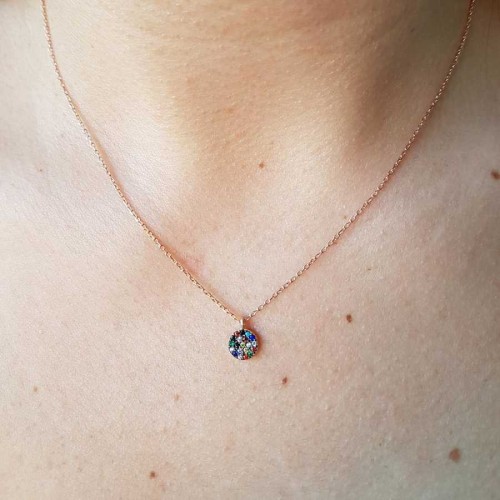 Silver Women's Necklace with Tiny Colorful Stones - 2