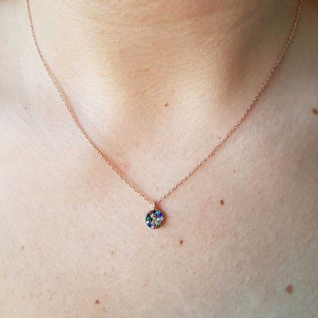 Minik Renkli Taşlı Gümüş Kadın Kolye - 2