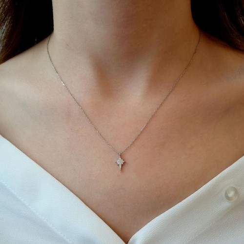 Small Stone Pole Star Silver Women's Necklace - CNG Jewels (1)
