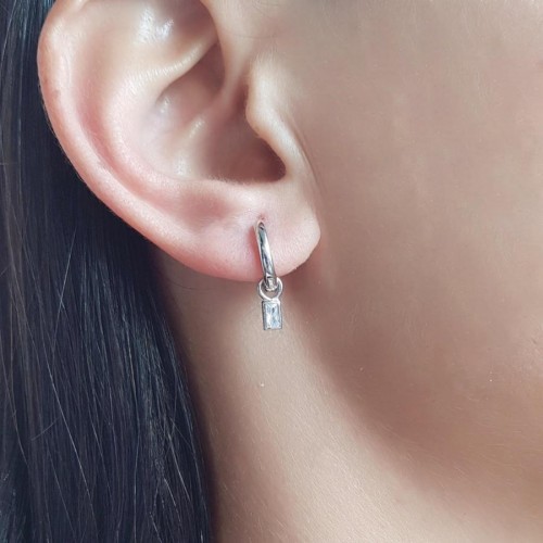 Minimal Baget Halka Gümüş Küpe - 1
