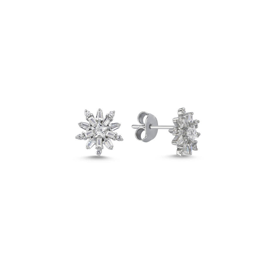 Minimal Baguette North Star Women's Silver Earrings - CNG Jewels