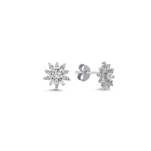 Minimal Baguette North Star Women's Silver Earrings - CNG Jewels
