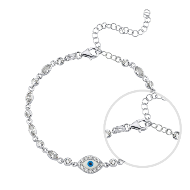 Minimal Beyaz Nazar Boncuğu Kadın Gümüş Bileklik - 3