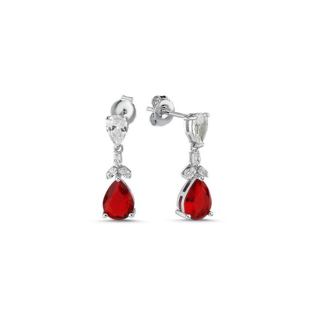 Minimal Damla Ruby Sallantılı Gümüş Kadın Küpe - 1