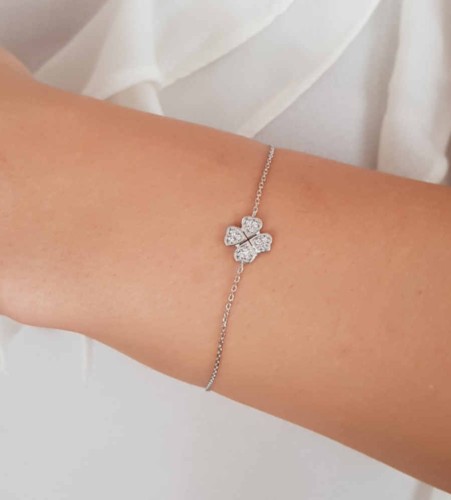 Minimal Four Leaf Clover Women's Silver Bracelet - 1