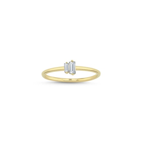 CNG Jewels - Minimal İki Baget Taşlı 14 Ayar Altın Yüzük
