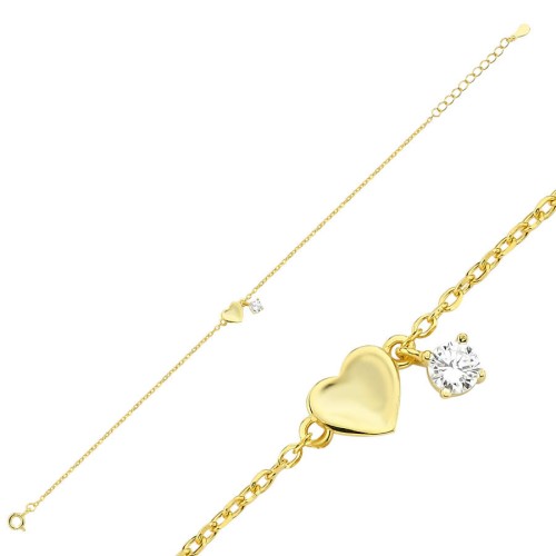 CNG Jewels - Minimal Kalp Tektaş Gold Kadın Gümüş Bileklik