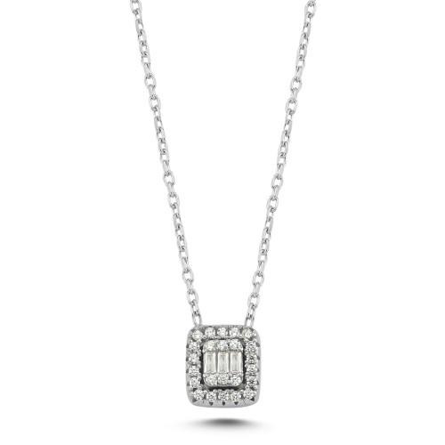 CNG Jewels - Minimal Kare Baget Taşlı Kadın Gümüş Kolye