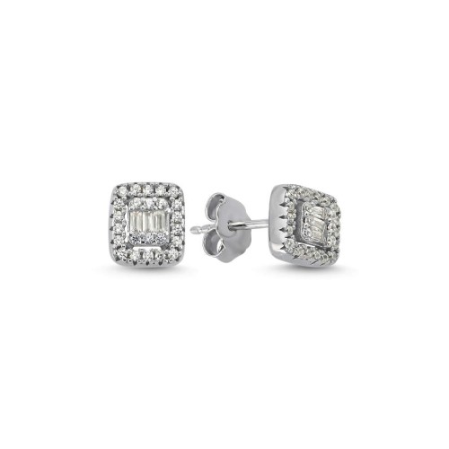 CNG Jewels - Minimal Kare Baget Taşlı Kadın Gümüş Küpe