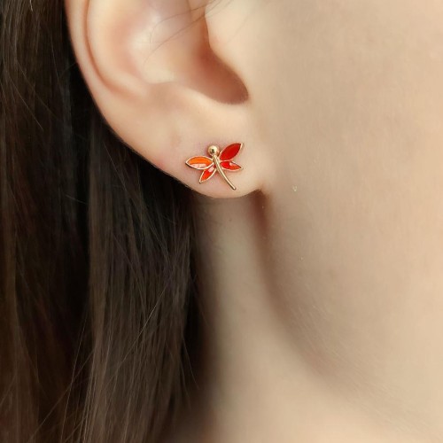 CNG Jewels - Minimal Kırmızı Mineli Yusufçuk Gümüş Kadın Küpe
