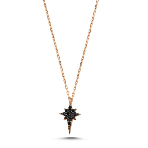Minimal Polar Star Black Stone Silver Women's Necklace - CNG Jewels