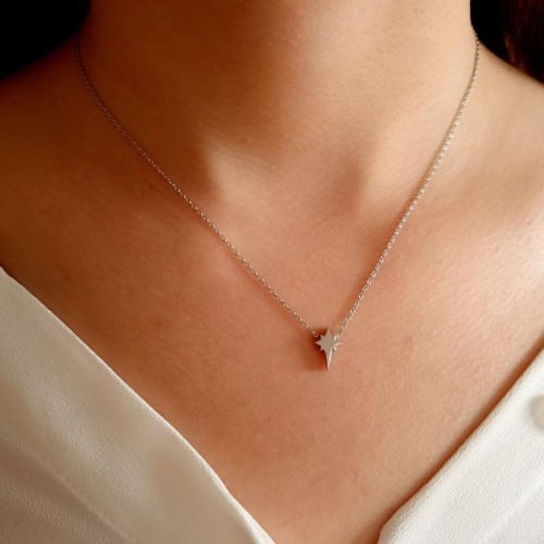 Tiny North Star Stoneless Silver Women's Necklace - CNG Jewels (1)