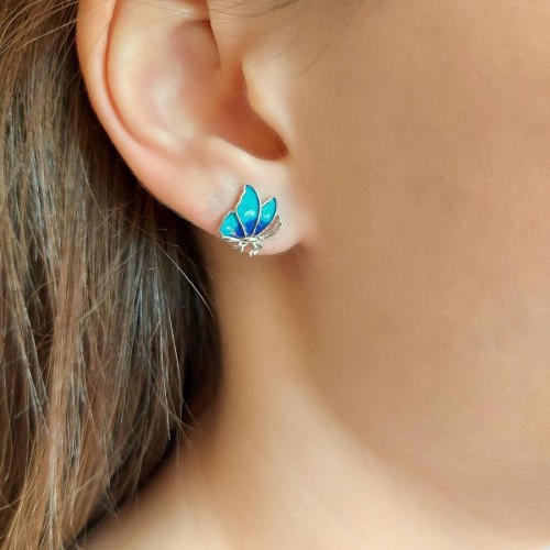 CNG Jewels - Minimal Mavi Kelebek Gümüş Bayan Küpe
