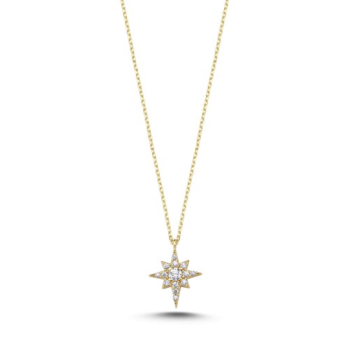 Minimal Polar Star 14 Carat Gold Necklace with Stones - 1