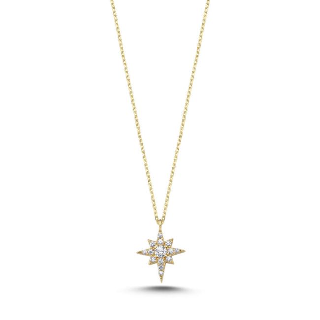 Minimal Polar Star 14 Carat Gold Necklace with Stones - 1