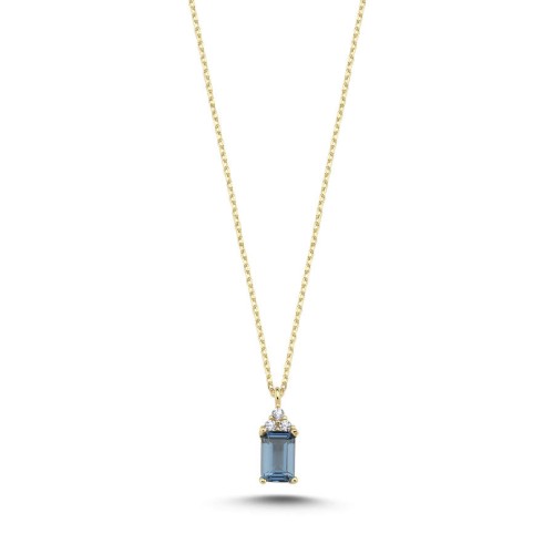 CNG Jewels - Minimal Octagon Blue Colour Gold Necklace
