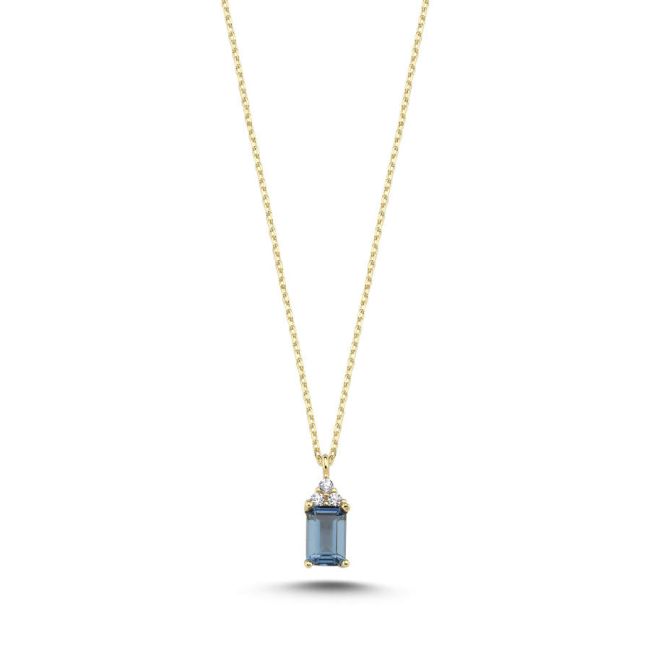  Minimal Octagon Blue Colour Gold Necklace