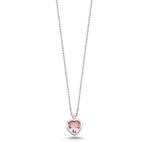 CNG Jewels - Minimal Pembe Kalp Taşlı Kadın Gümüş Kolye