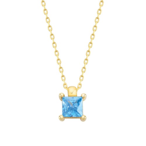 CNG Jewels - Minimal Prenses Akua Mavi Tektaş Altın Kolye