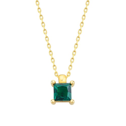 CNG Jewels - Minimal Prenses Zümrüt Yeşili Tektaş Altın Kolye
