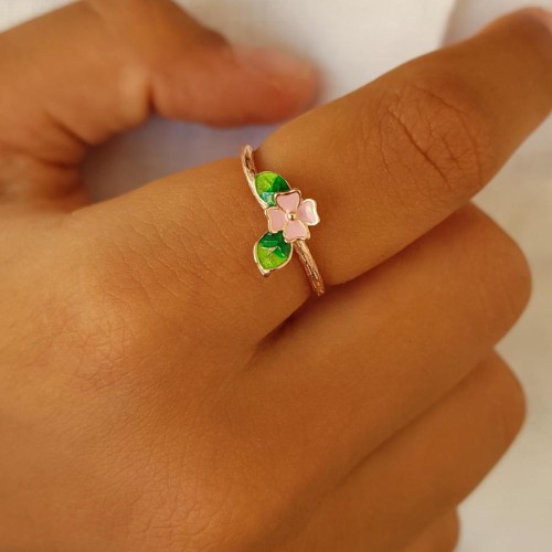 Minimal Colorful Clover Leaf Women's Silver Ring - CNG Jewels (1)