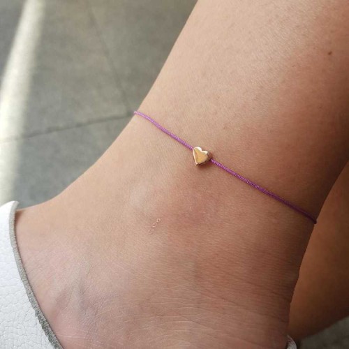 Minimal Rose Kalp Mor İpli Gümüş Halhal - 1