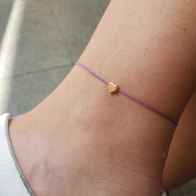 Minimal Rose Kalp Mor İpli Gümüş Halhal - 1