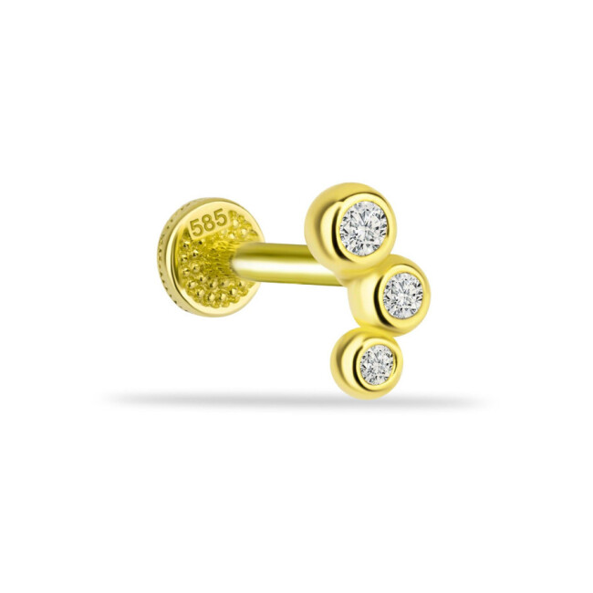 Minimal Süzme Üç Taş Altın Tragus Piercing - 1