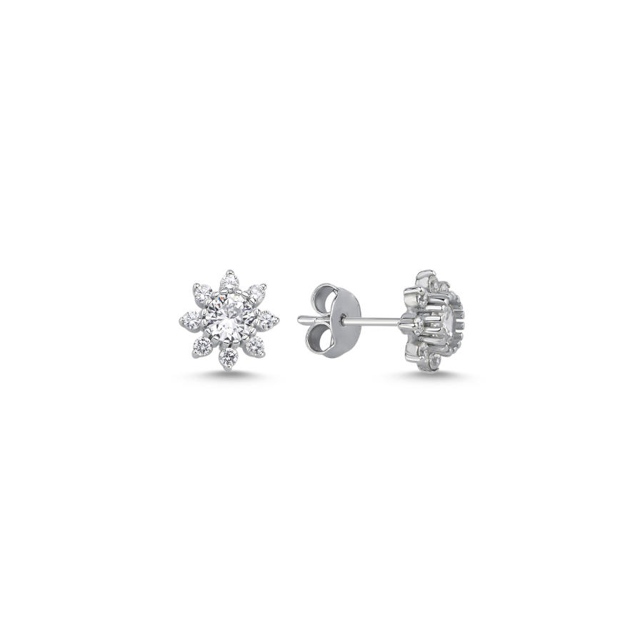 Minimal Stone Daisy Women's Silver Earrings - CNG Jewels