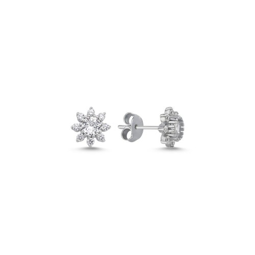 Minimal Stone Daisy Women's Silver Earrings - CNG Jewels